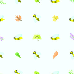 Seamless Pattern Abstract Elements Different Bee Insect Flower Plant Botanic Vector Design Style Background Illustration Texture For Prints Textiles, Clothing, Gift Wrap, Wallpaper, Pastel
