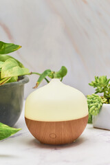 Obraz na płótnie Canvas Aroma oil diffuser on table at home. Aromatherapy spa Concept