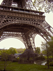 An unusual angle of the Eiffel Tower