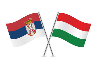 Serbia and Hungary flags. Serbian and Hungarian flags isolated on white background. Vector illustration.
