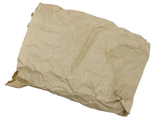 Paper crumpled baking bag on a white background. Brown paper bag isolate. Paper bags for food.