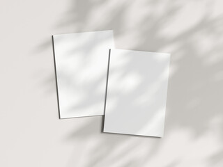 Two vertical cards mockup in boho, invitation mockup, greeting card on beige background, 3d render