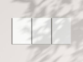 Three vertical cards mockup in boho, invitation mockup, greeting card on beige background, 3d render