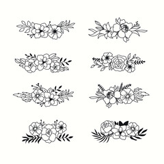Hand drawn floral decorative logo, for wedding card, set vector flower