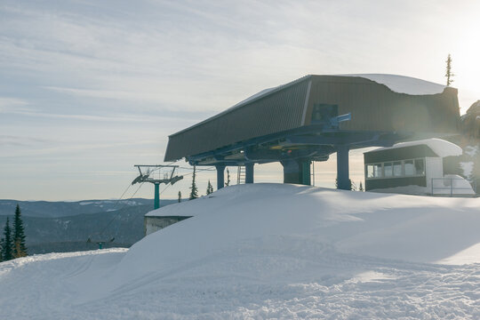 A Broken Cable Car In A Ski Resort Covered With Snow