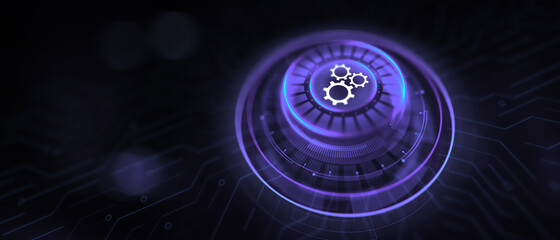 Gears cogwheels icon automation innovation technology concept. Virtual button on screen.