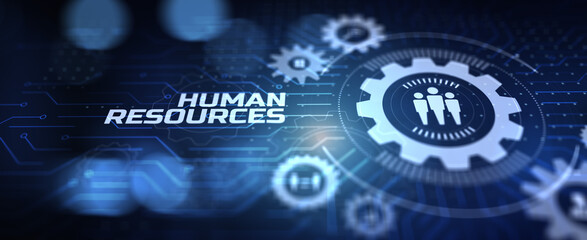 HR Human resources management recruitment concept on virtual screen.