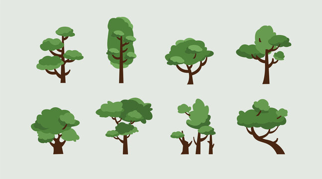 Tree landscape icon set, vector illustration, flat design.