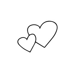 Doodle vector hand drawn two hearts. 14 February, saint Valentine’s Day, heart icon, wedding, invitation, love. Design element for typography and digital use.