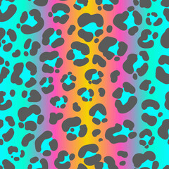 Neon leopard seamless pattern. Bright colored spotted background. Vector rainbow animal print.