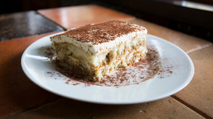 Tiramisu with chocolate and coffee. traditional italian recipe