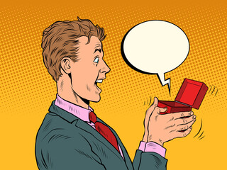 The male businessman is surprised box valentine surprise greeting, love romance