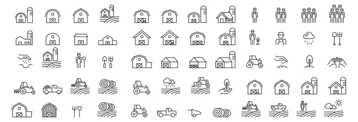 Deurstickers Barn Line Icons Set Vector Illustration , Farmer And Village Farm © ronnarid