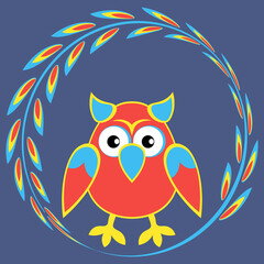 cartoon styled owl, drawing of a child. Design element. Birds - stylization