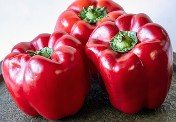 Red bell peppers on plate