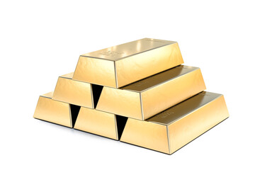 Stack of gold bars, financial and reserve of value concept on white. 3d render