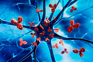 Nerve cells with Antibodies - Autoimmune disease - obrazy, fototapety, plakaty