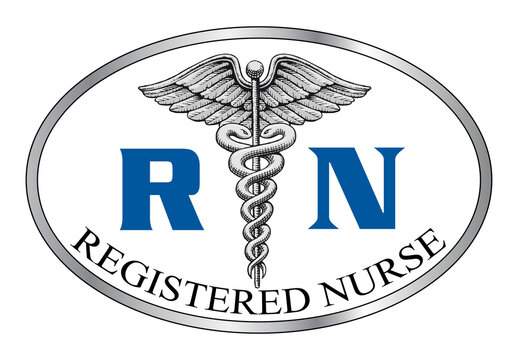 Registered Nurse Graphic A is an illustration of a registered nurse design. Includes an oval, caduceus medical symbol and RN text. Great for t-shirt designs or promotional materials.