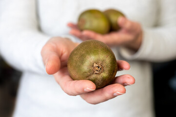 Reaching a kiwi hand healthy diet female white clothing