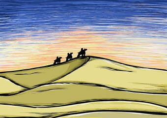 Sketch painting - Caravan in the Desert (vector)