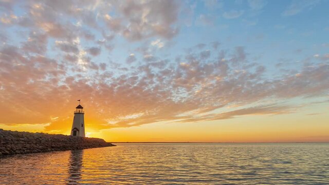 Sunset beautiful afterglow time lapse over the Lake Hefner Lighthouse