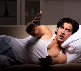 The young man suffering at home night time