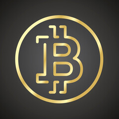 Obraz premium Bitcoin golden icon sign payment symbol cryptocurrency logo black background simple vector