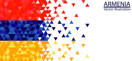 Vector design for the decoration of banners, flyers, cards, collages. Mosaic of triangles in the colors of the flag of armenia.