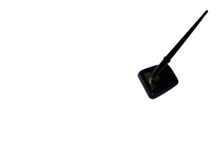 Black desk pen on a stand, isolate on a white background, set