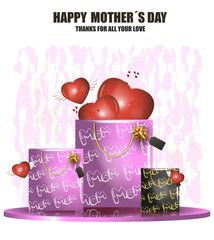 pink and black gift bags with mama letters for mother's day. decoration hearts inside the bag and winged hearts