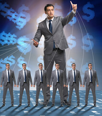 Boss employee manipulating his staff in business concept