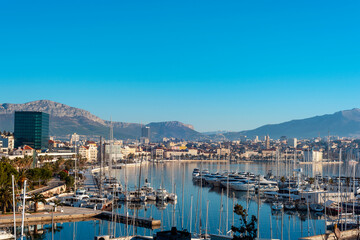 Fototapeta na wymiar Beautiful view of marina and Split town in Dalmatia, Croatia