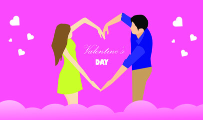 illustration vector graphic of valentine's day, lovers form a heart with their hand