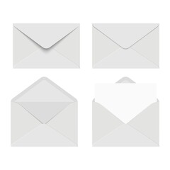 Set of white envelopes. Opened and closed. Vector illustration. - obrazy, fototapety, plakaty