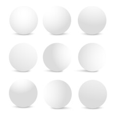 Set of various realistic 3d white spheres with shadows. Vector illustration.