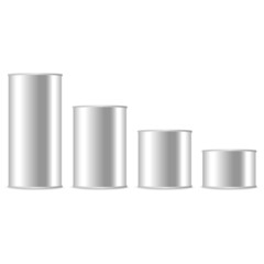 Silver or steel metal blank boxes or containers. Vector illustration.