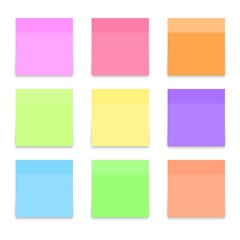 Set of colorful post note papers with soft shadow. Vector illustration.