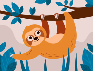 Fototapeta premium sloth in the jungle resting on a branch