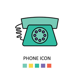 Vector illustration with retro phone. Outline drawing.