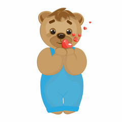 Cute cartoon character teddy bear with hearts