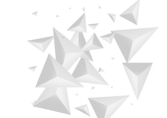 Grizzly Triangle Background White Vector. Pyramid Elegant Card. Silver Art Backdrop. Crystal Futuristic. Greyscale Fractal Banner.