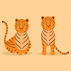 Tiger. Color vector image of a cartoon tiger on a yellow background.