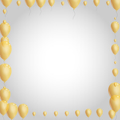 Golden Toy Background Gray Vector. Balloon 3d Card. Gold Glitter Helium. Balloon Sphere Design.