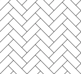 Behang Zwart wit Visgraatpatroon voor het leggen van metro- en laminaattegels. Naadloze geometrische achtergrond voor interieur.