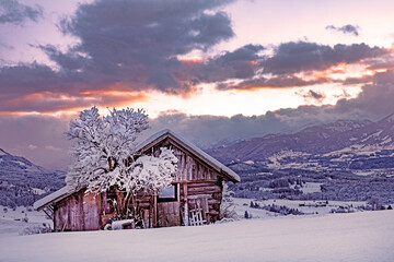 Allgäu - Winter - Chalet - Hütte - Alpe - Stadel - Sonnenuntergang - Bad Hindelang