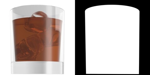 3D rendering illustration of a glass of whiskey with ice