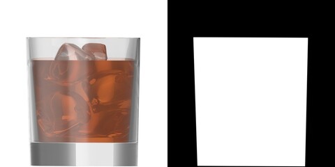 3D rendering illustration of a glass of whiskey with ice