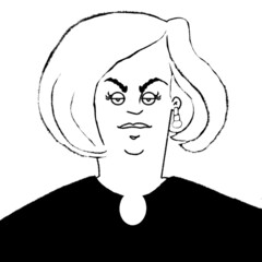 hand drawn caricature portrait of middle aged woman with short hair style isolated on white