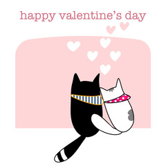 valentine card with cats hand drawn cartoon vector