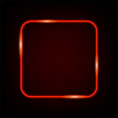 Neon light square banner. Glowing frame isolated on transparent background. Realistic template sign vector. Shining orange color effect.